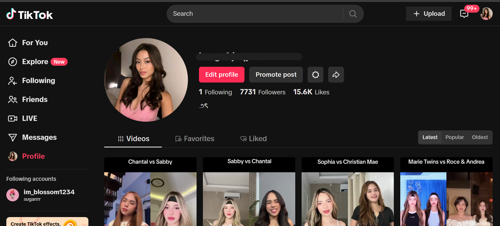 Premium 7.7k Real Followers Girl TikTok With 15.6K Likes