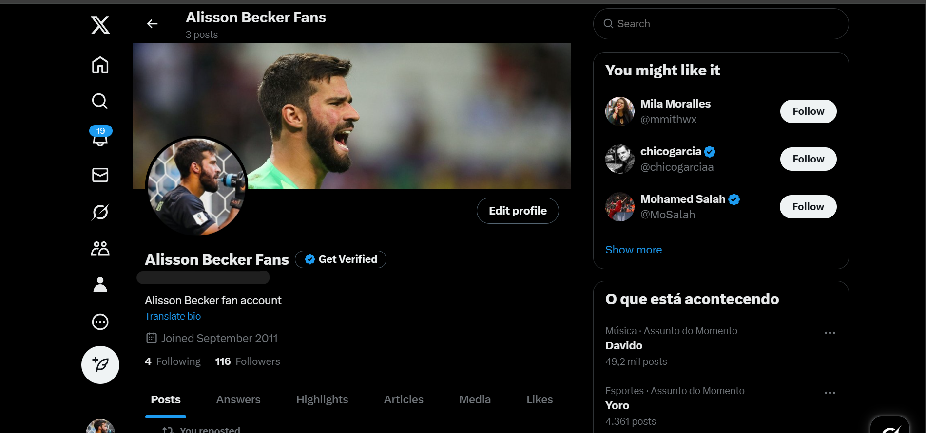 Aged 2011 Twitter Account | Followed by Alisson Becker